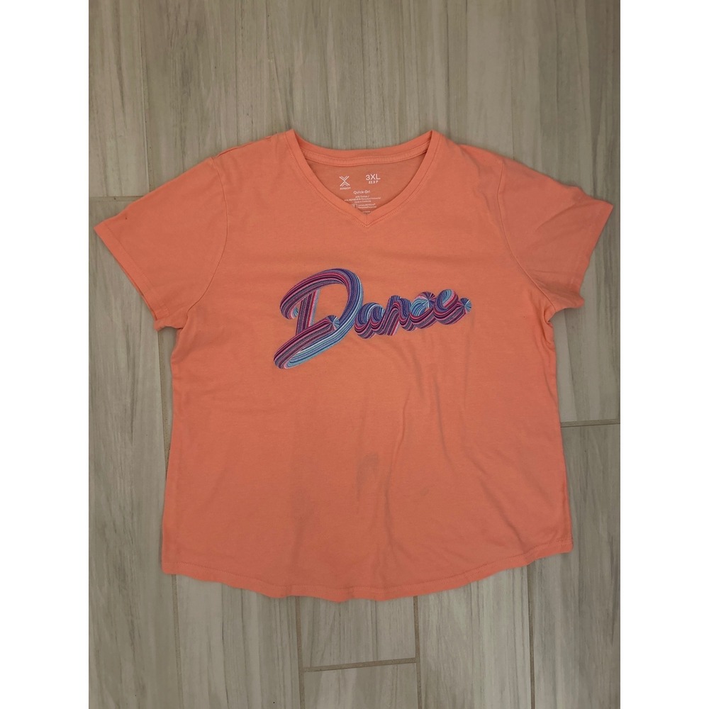 Xersion Girls 3XL 22.5P Coral Peach Dance Graphic Quick-Dri V-Neck T-Shirt